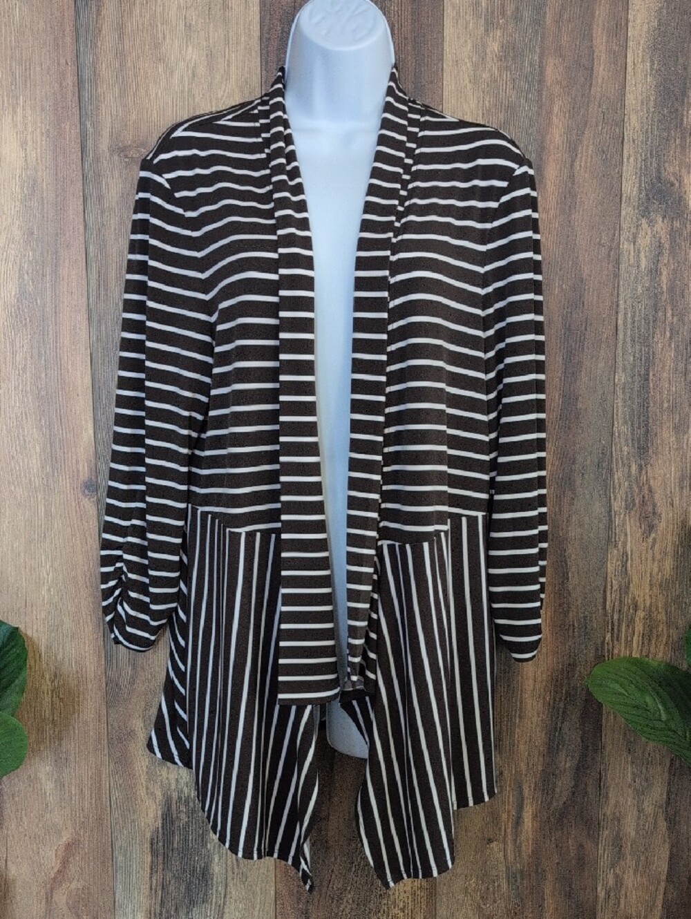 Chico's Striped Draped Open-Front Cardigan 2 M442